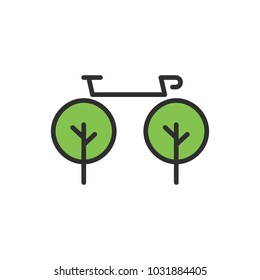 Green Bike. e-bike.Bicycle incorporated with tree logo vector flat 