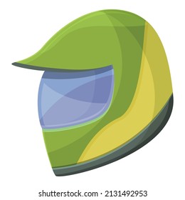 Green bike helmet icon cartoon vector. Motorcycle equipment. Part sport