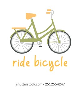 Green bike. Ride bicycle. World Bicycle Day, eco friendly. Environment day. Vector illustration, flat style.
