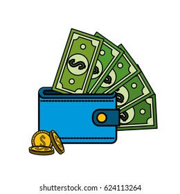 green bill dolar inside wallet with coins