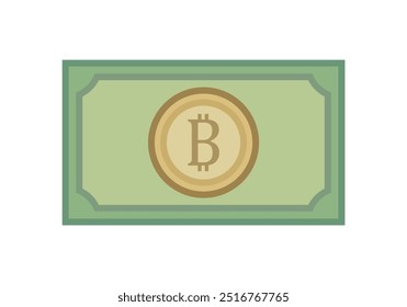 Green bill with golden bitcoin coin