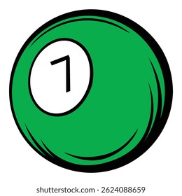 Green billiard ball number seven showing number seven on white circle, isolated on white background