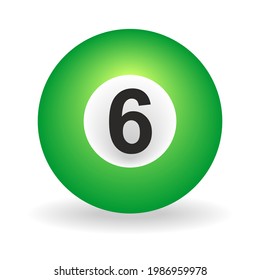 Green Billiard ball, Pool Ball illustraion No 6 Number Six Green Color