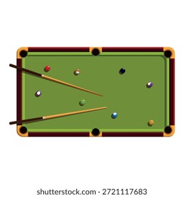 Green billiard table with balls and cues, illustrating the concept of playing billiards