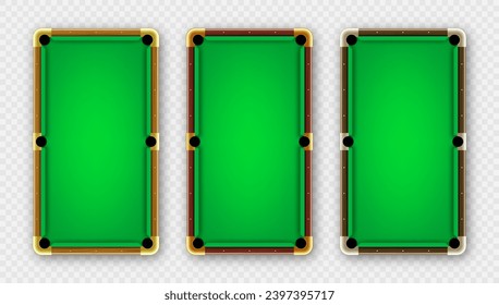 Green billiards table, top view. Snooker or pool sports equipment, recreation and hobby, competitive game. Vector illustration