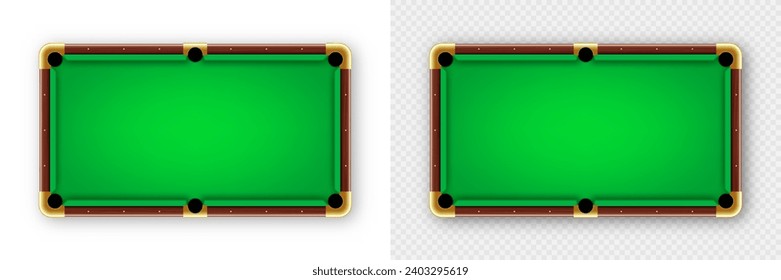 Green billiards table, top view. Snooker or pool sports equipment, recreation and hobby, competitive game. Vector illustration