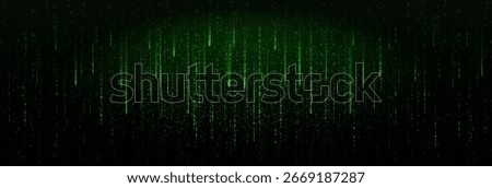 Green Binary Code Falling Digital Rain On Black Background. Futuristic Cyber Matrix Style Concept For Technology, Hacking, And Programming Themes. Vector Illustration