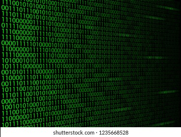 Green binary matrix on a black background with illuminated numbers in different places
