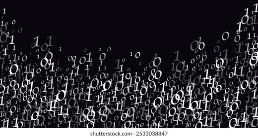 Green binary numbers 0101 code on dark background. 
