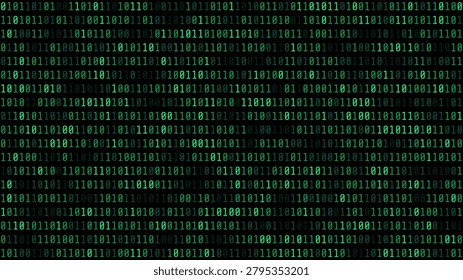 Green binary numbers on dark background. Abstract digital technology concept for programming, cyber security, data processing, and communication themes. Vector illustration.