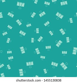 Green Binder clip icon isolated seamless pattern on green background. Paper clip.  Vector Illustration