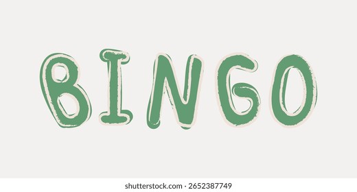 Green 'BINGO' text in playful, bold font. Bingo design with a fun, artistic style. Bingo letters stand out with a unique, creative flair. Perfect for bingo themes. Word and typography vector.
