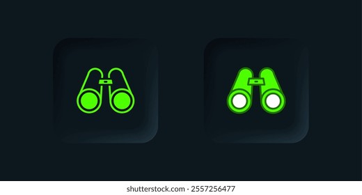 Green Binoculars icon isolated on black background. Find software sign. Spy equipment symbol. Black square button. Vector