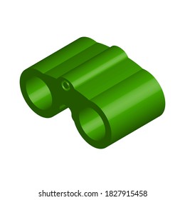 Binoculares verdes sobre fondo blanco, imagen isométrica, para diseño, ilustración vectorial