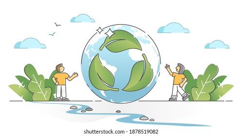 Green bio cycle leaf as ecological nature friendly recycling outline concept