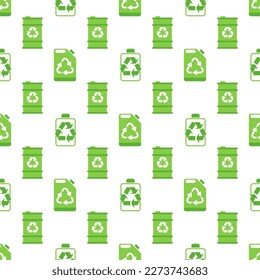 Green Bio fuel barrel, battery and canister icons. Green environment pattern.