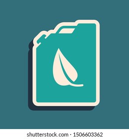 Green Bio fuel canister icon isolated on blue background.  Vector Illustration