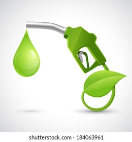 Green bio fuel concept with fueling nozzle leaf and drop natural energy concept vector illustration