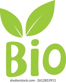 Green Bio label with fresh leaves