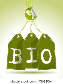 green bio tags with sticker