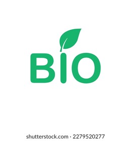 Green BIO vector icon with leaf. Bio label for ecological food and products.