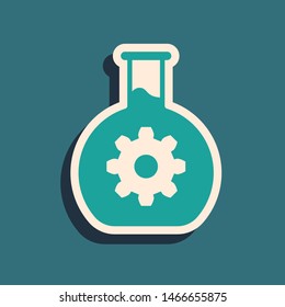 Green Bioengineering icon isolated on blue background. Element of genetics and bioengineering icon. Biology, molecule, chemical icon. Long shadow style. Vector Illustration