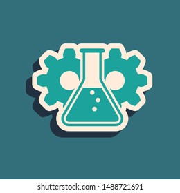 Green Bioengineering icon isolated on blue background. Element of genetics and bioengineering icon. Biology, molecule, chemical icon. Long shadow style. Vector Illustration