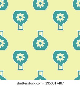 Green Bioengineering icon isolated seamless pattern on yellow background. Element of genetics and bioengineering icon. Biology, molecule, chemical icon. Flat design. Vector Illustration
