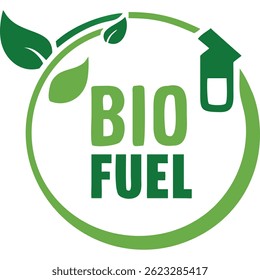 Green biofuel logo with leaves and fuel pump graphic. Eco-friendly energy symbol.