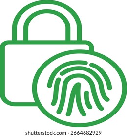 Seguridad biométrica verde: Icono de candado y huellas dactilares