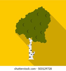 Green birch icon. Flat illustration of birch vector icon for web isolated on yellow background
