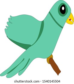 Green Bird Cracking A Nut With It's Beak Isolated Vector