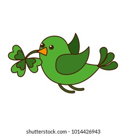 green bird flying with clover in beak