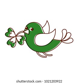 green bird flying with clover in beak