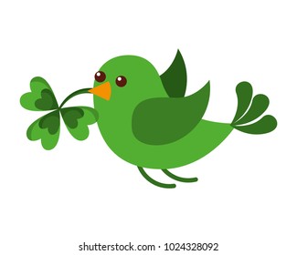 green bird flying with clover in beak