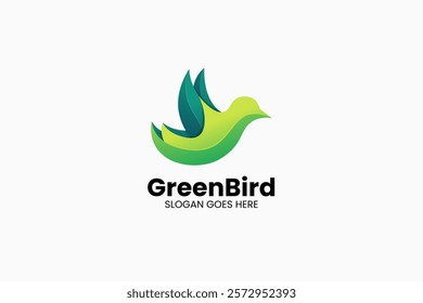 Green Bird Gradient Colorful Logo. Vector Illustration