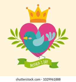 green bird heart crown leaves ribbon mothers day