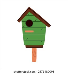 Green Bird House and Wooden Nesting Box Vector Illustration