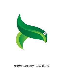 green bird leaf icon logo template