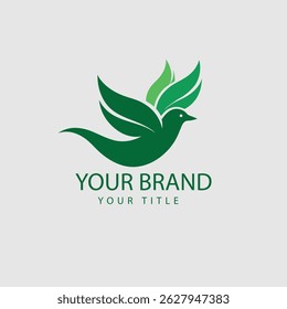 Green Bird Leaf Logo – Eco-Friendly Nature-Inspired Branding Symbol with Elegant Wings