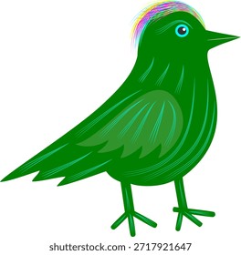 Un pájaro verde con una cresta multicolor