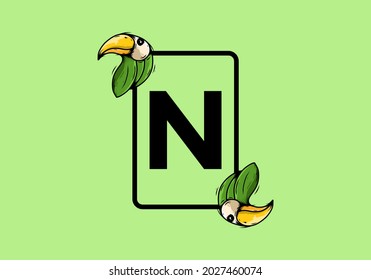 Green bird with N initial letter design