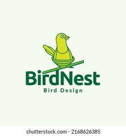 green bird with nest branch colored logo design vector graphic symbol icon illustration creative idea