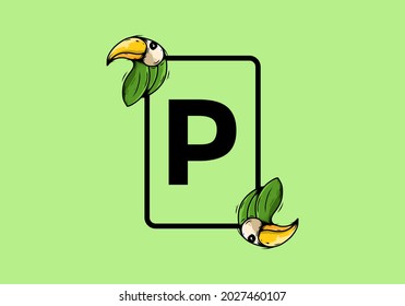 Ave verde con diseño de letra inicial de P