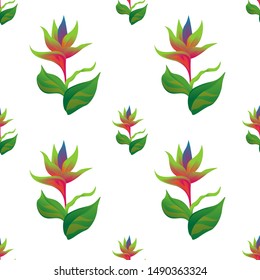Green bird of paradise. Vector illustration. Seamless background pattern. Floral botanical flower. Wild leaf wildflower isolated. Exotic tropical hawaiian jungle. Fabric wallpaper print texture.