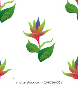 Green bird of paradise. Vector illustration. Seamless background pattern. Floral botanical flower. Wild leaf wildflower isolated. Exotic tropical hawaiian jungle. Fabric wallpaper print texture.