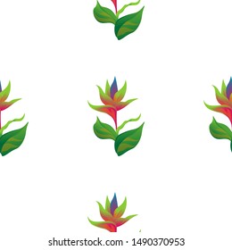 Green bird of paradise. Vector illustration. Seamless background pattern. Floral botanical flower. Wild leaf wildflower isolated. Exotic tropical hawaiian jungle. Fabric wallpaper print texture.