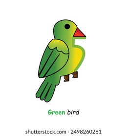 Green bird with red beak on white background