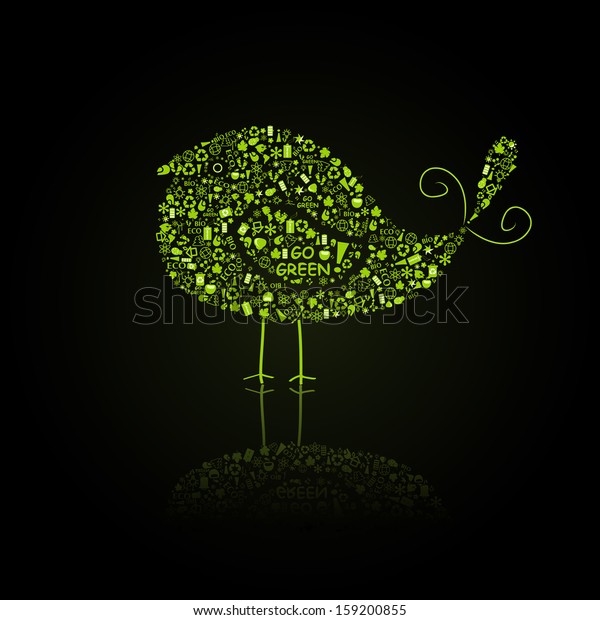 Green Bird Silhouette Composed Go Green Stock Vector (Royalty Free ...