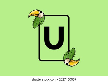 Green bird with U initial letter design